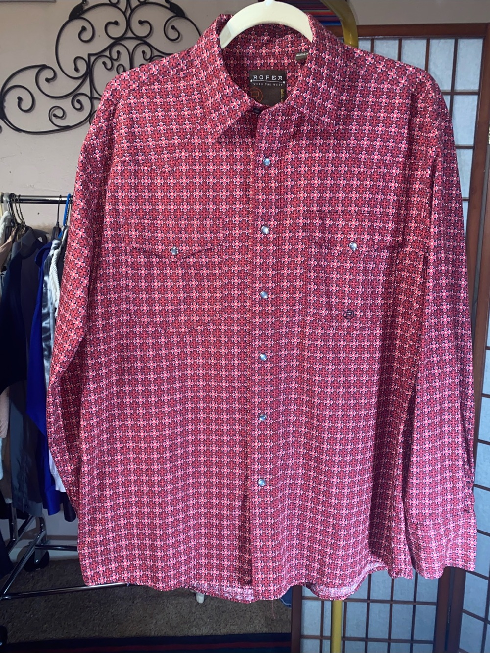 Roper Men's Pearl Snap Red Patterned Shirt